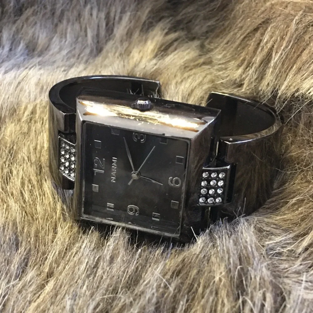 Ladies Narmi dark chrome rhinestone cuff watch